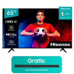 Bundle Televisor Hisense 65" | 65A6H | 4K UHD | Google Tv | DTS Virtual X  | Sport Mode| Gratis Barra de sonido Hisense HS205