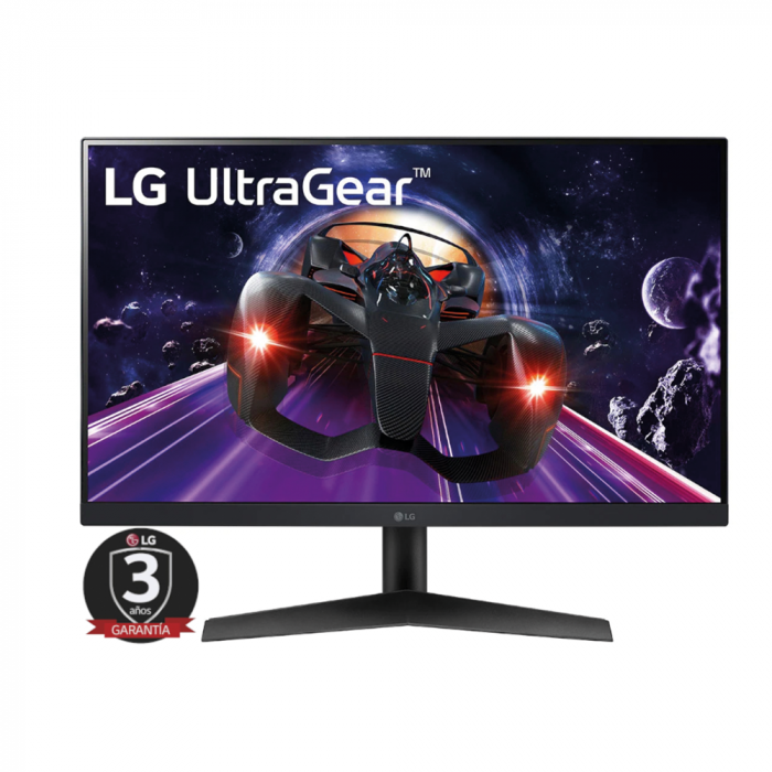 Monitor gaming LG UltraGear 24 (Panel IPS: 1920 x 1080 (FHD), 16:9, 300  cd/m², 1000:1, 1ms (GtG), 144 Hz); entradas: DP x1, HDMI x2; FreeSync™  Premium