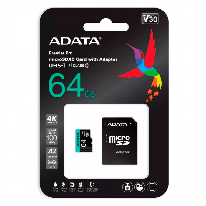 MEMORIA MICRO SD CON ADAPTADOR SD, 64GB, UHS-I U3, V30S