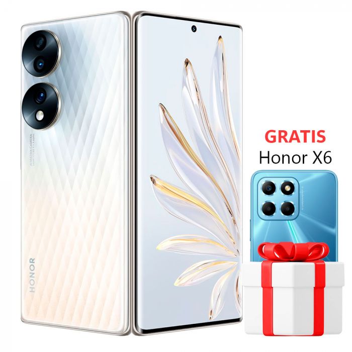 Combo Honor 70 Plateado + Gratis Honor X6 Azul, Octa-Core, 8+2GB RAM, 256GB, Triple Cámara, 4,800mAh, 6.67