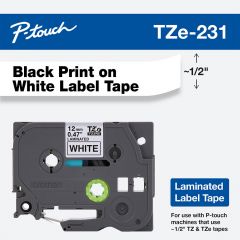 Cinta negro sobre blanco de 12 mm (0,47") x 8m (26,2') para P-Touch | Brother TZE231