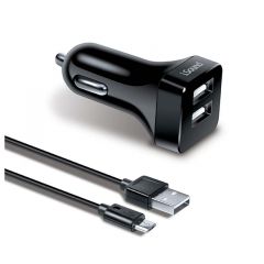 DREAMGEAR - 2.4 AMP TOTAL DUAL USB CAR CHARGER - MICRO USB CABLE - BLACK