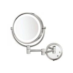 Two Sided LED Lighted Wall Mount Mirror Standard and 5x magnification 8.5 inch diameter