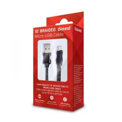 Cable MicroUSB iSound Braided de 10 pies - Negro