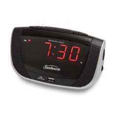 Sunbeam | Radio reloj con reinicio | diario de alarma y USB | Negro/Plata