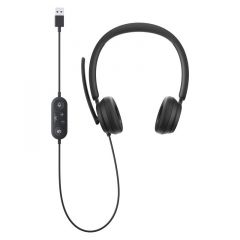 Microsoft  Modern USB Headset  Wired  On Ear Headphones  Noise Cancelling Microphone  In Line Controls  for Teams Zoom Black