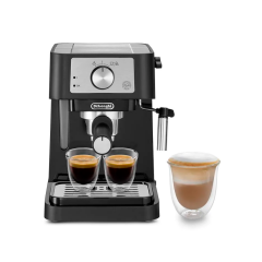 Máquina de café espresso manual DeLonghi Stilosa | cafetera con leche y capuchino | presión de bomba de 15 bar + varilla de vapor manual de leche | Negro y inoxidable