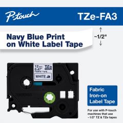 Cinta azul marino sobre blanco termo-adherente de 12 mm (0,47") x 3m (9,8') para P-Touch | Brother TZE-FA3