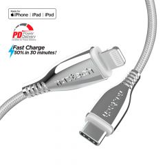 Cable de carga rápida trenzado Lightning USB-C a MFi TITANIO | 6 pies | Blanco