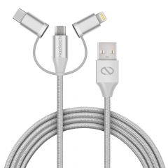 Cable trenzado híbrido 3 en 1 USB a Micro USB + USB-C + MFi Lightning | 6 pies | Gris