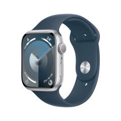 Apple Watch Series 9 GPS | 45mm | Case aluminio plateado con Azul tormenta de banda deportiva | Tamaño M/L