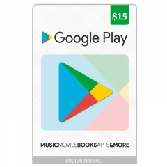 Tarjeta de Contenido Google Play $15 USA  | Precio de venta incluye cargo de servicio 